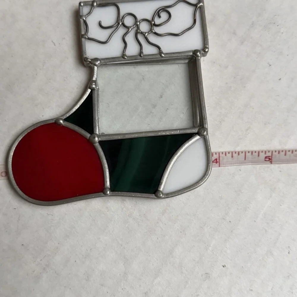 Stained Glass Suncatcher Ornament Christmas Stocking Window Photo Frame 4‎ In